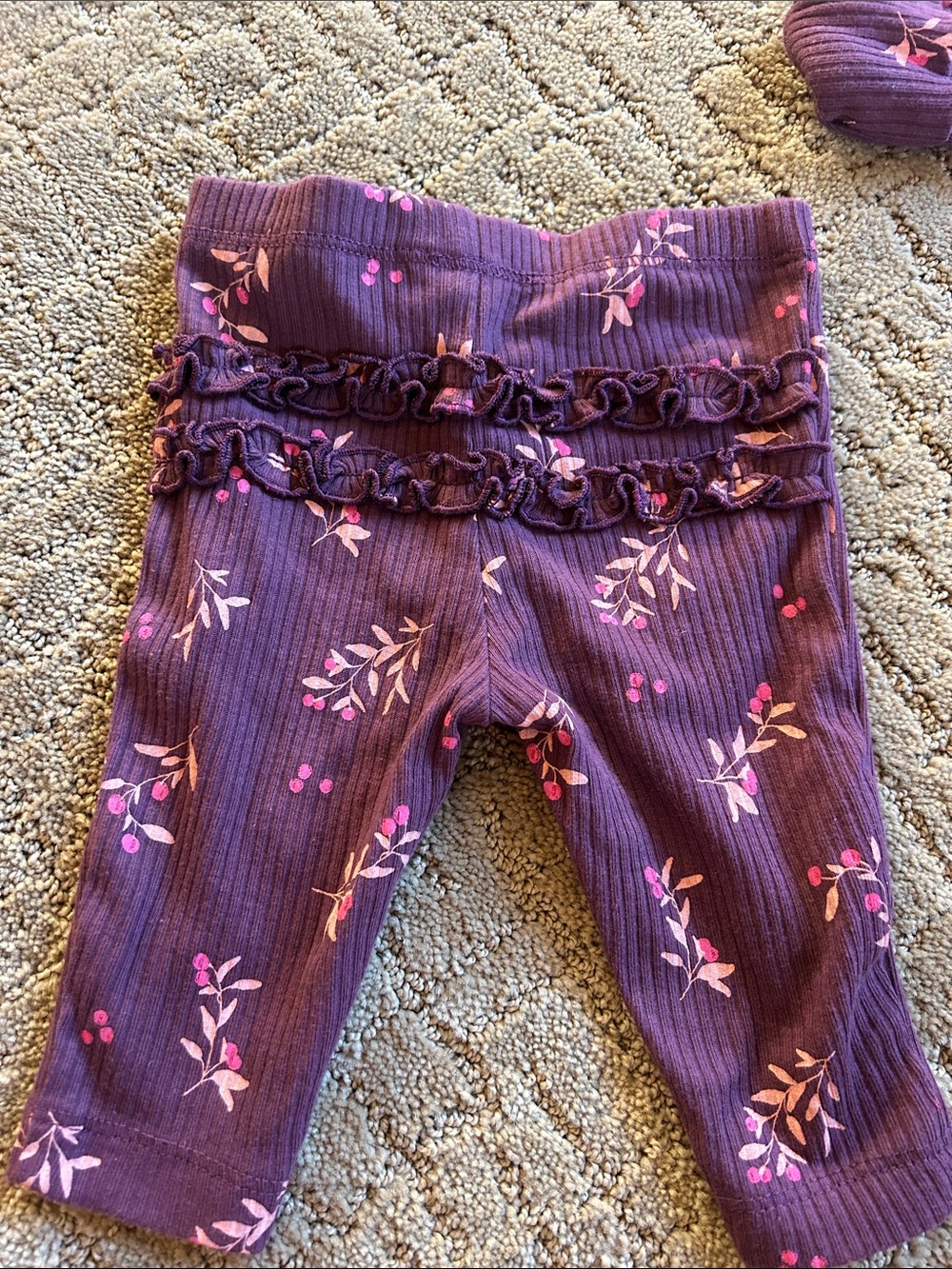 Carter's Purple Floral Ribbed 3-Piece Baby Matching Set - Picture 3 of 9